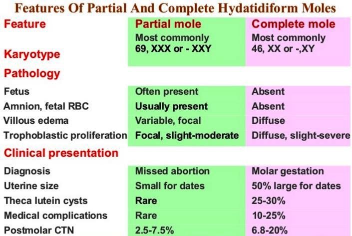 hydatiform mole partial vs complete